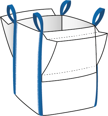 FIBC with open top and flat bottom, 4 loops + tunnel loops 